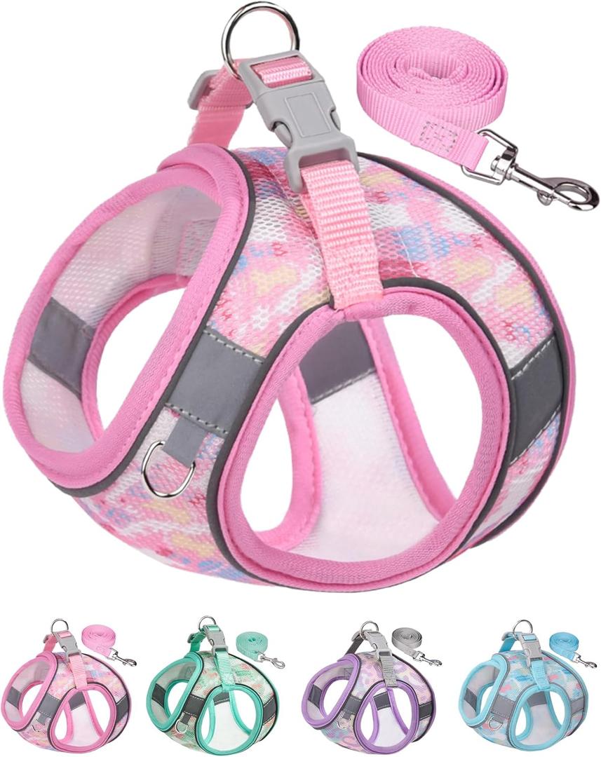 Dog Harness for Small Medium Dogs No Pull, Cat Harness and Leash Set, Step in Puppy Harness (Pink, XXS)