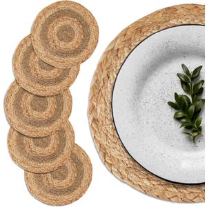 UniGreen Home & Garden Mix Woven Placemat Set of 6, 13.5 inches, Dia 12inches, Natural, MixPlacemat-13.5inch