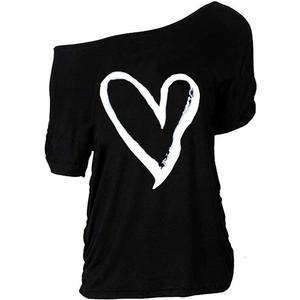 MAGICMK Women Casual Plus Size Lips Print Off Shoulder T-Shirt Tops (Large)