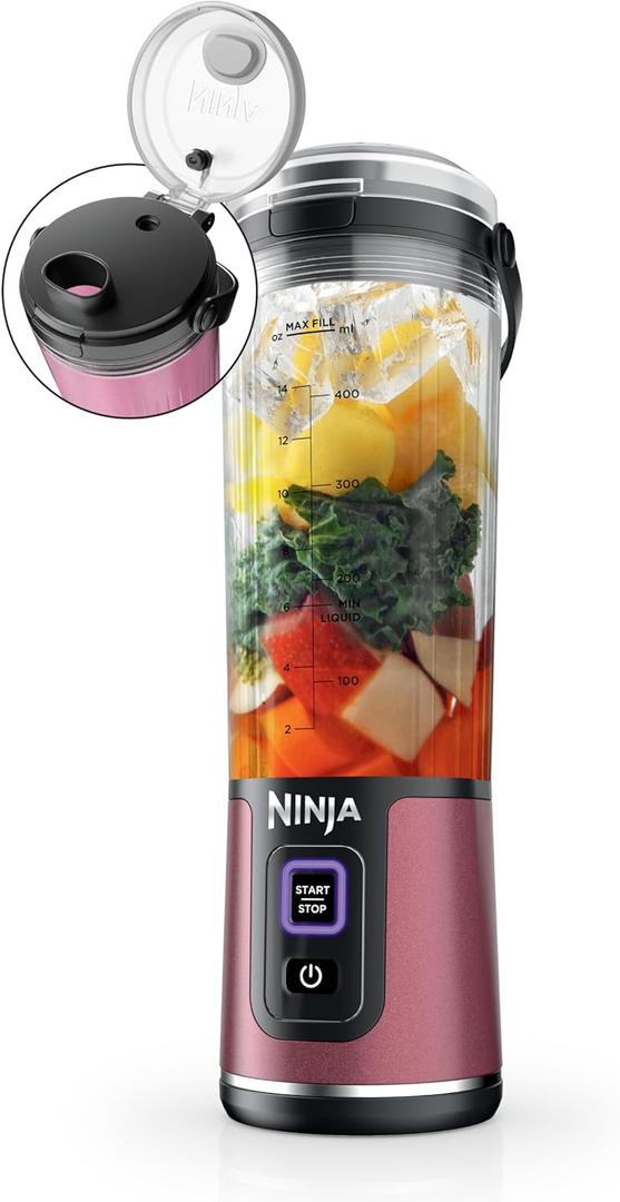 Ninja Blast Portable Blender, Cordless, 18oz. Vessel, Personal Blender For-Shakes and Smoothies, BPA Free, Leakproof-Lid and Sip Spout, USB-C Rechargeable, Dishwasher Safe, Metallic Cherry, BC151RD, Metallic Re