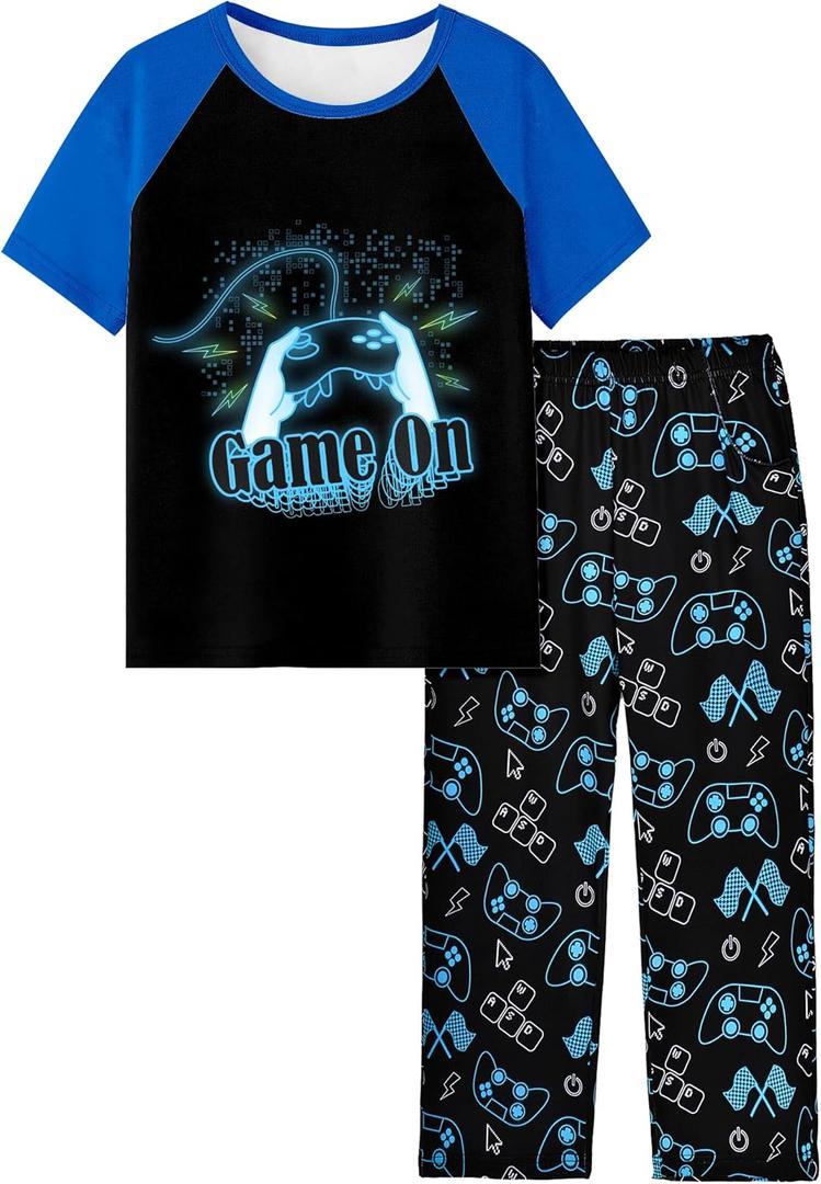 Fiodrimy Boys Pajamas Little Big Boys Short Sleeves and Pants Pajamas 2-Piece Pjs Set Kids Sleepwear Cool Gamer Size 8