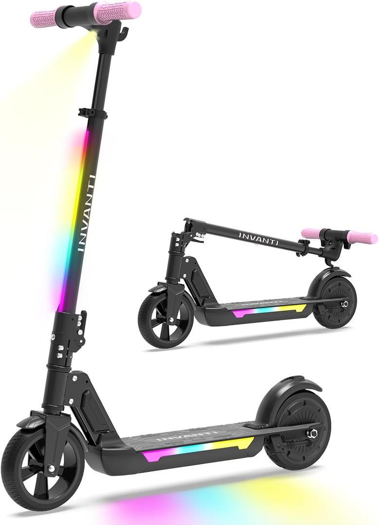 INVANTI KS03 Electric Scooter for Kids Ages 8+, 350W Peak Motor, Max 12mph & 10Miles, 7" Solid Wheel, LED Lights & Display, Double Braking, Kids Electric Scooter with 3 Adjustable Speeds & Heights