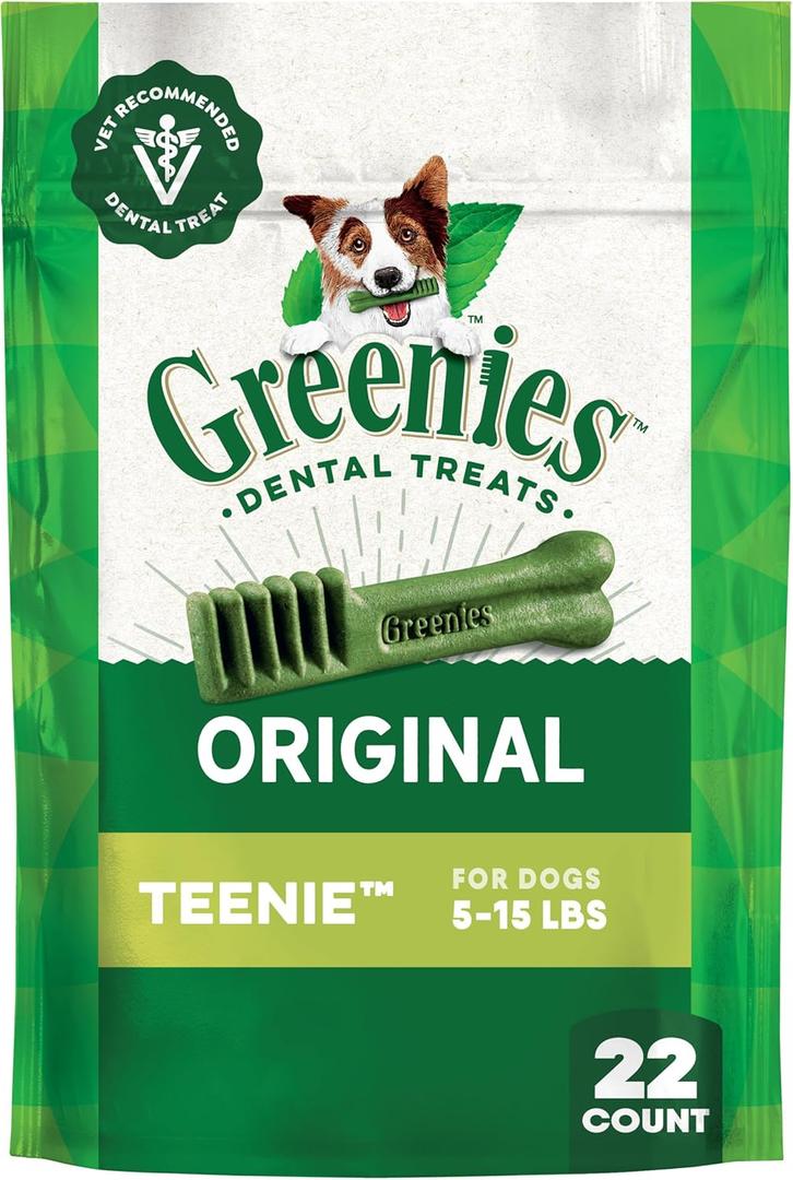Greenies Veterinarian-Recommended Adult Natural Dental Dog Treats Teenie Size, Dog Dental Chews, Original Flavor, 6 oz. Pack, 22 Count (Best By: 05/20/2027)