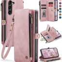 Defencase Compatible with Samsung Galaxy S23 Case Wallet with RFID Blocking Card Holder for Women Men, PU Leather Magnetic Snap Flip Zipper Strap Wallet Phone Case Fit for Galaxy S23 5G 6.1", Pink (Airy Rose Pink)