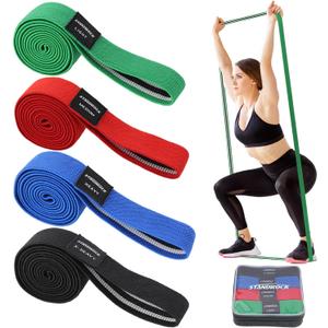 Fabric Resistance Bands for Working Out, 3 and 4 Levels Booty Bands Long Resistance Bands for Women and Men | Elastic Bands for Exercise Bands Resistance Workout Bands Resistance (Green,Red,Blue,Black (4pcs long))