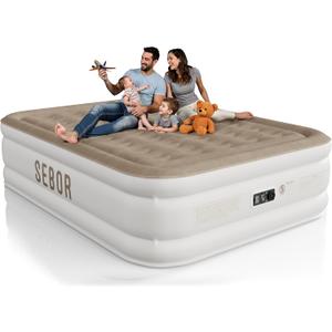 Sebor Air Mattress Queen with Built-in Pump 18", Comfortable Self-Inflating Air Mattress with High-Speed Pump, Durable Blow Up Mattress Queen with Storage Bag for Guests, Camping, Travel