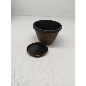 4 Pack 8 inch Plant Pot, Plastic Pots for Plants Indoor, Round Planters for Outdoor Plants with Drainage Holes & Trays, Decorative Flower Pots Garden Containers Sets for Houseplants (Black Copper)