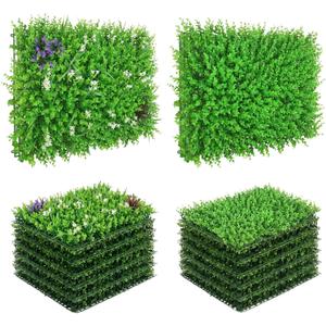 Artificial Grass Wall Panels 12pcs Lucky Clover Flower Boxwood UV Protected Faux Greenery Hedge, Privacy Fence Screen, Grass Backdrop for Outdoor Indoor Garden Party Wall Decor 16'' x 24''