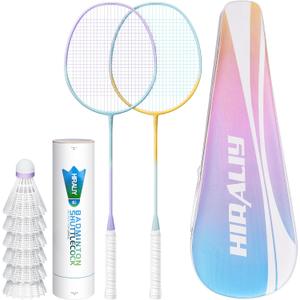 HIRALIY Badminton Rackets Set for Backyards, Lightweight Badminton Set of 2/4, Includ Rackets, Birdies, 1 Carrying Bag, Outdoor Games for Adults Family Kids Beginners