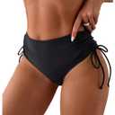 RoseSeek Women's Bikini Bottoms High Waisted Side Drawstring Panties Swimsuit Bottom Cheeky Swimwear Black Medium (M)