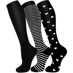 FuelMeFoot 3 Pack Copper Compression Socks - Compression Socks Women & Men Circulation - Best for Medical,Running,Athletic (Black, L/XL)