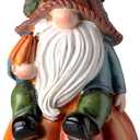 Jetec Fall Thanksgiving Gnome Statue Pumpkin Gnome Decoration White Beard Figurine Autumn Resin Dwarf Elf Statue for Porch Garden Outdoor Yard Fall Thanksgiving Decorations, 6.7 Inch Tall(Elegant)