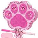 WERNNSAI Pink Dog Paw Piata - Dog Piata Pet Theme Party Games Pink Girl Style Puppy Paw Party Decorations Animal Party Supply for Kids Birthday with Blindfold
