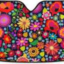 Sunflower Daisy Poppy Flower Floral Windshield Sun Shade,Foldable Car Sun Shade for Front Windshield Sunshades Protector Blocks UV Rays Sun Visor Protect and Cool Your Vehicle Interior
