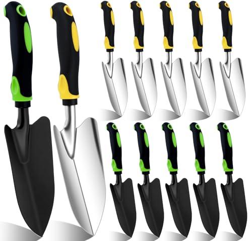 PIEMEET 12 Pcs Garden Shovel, Aluminum Alloy Trowel Garden, Heavy Duty Small Shovels, Metal Hand Trowel, Hand Shovel with Ergonomic Handle, Gardening Tools for Digging Weeding Planting Transplanting