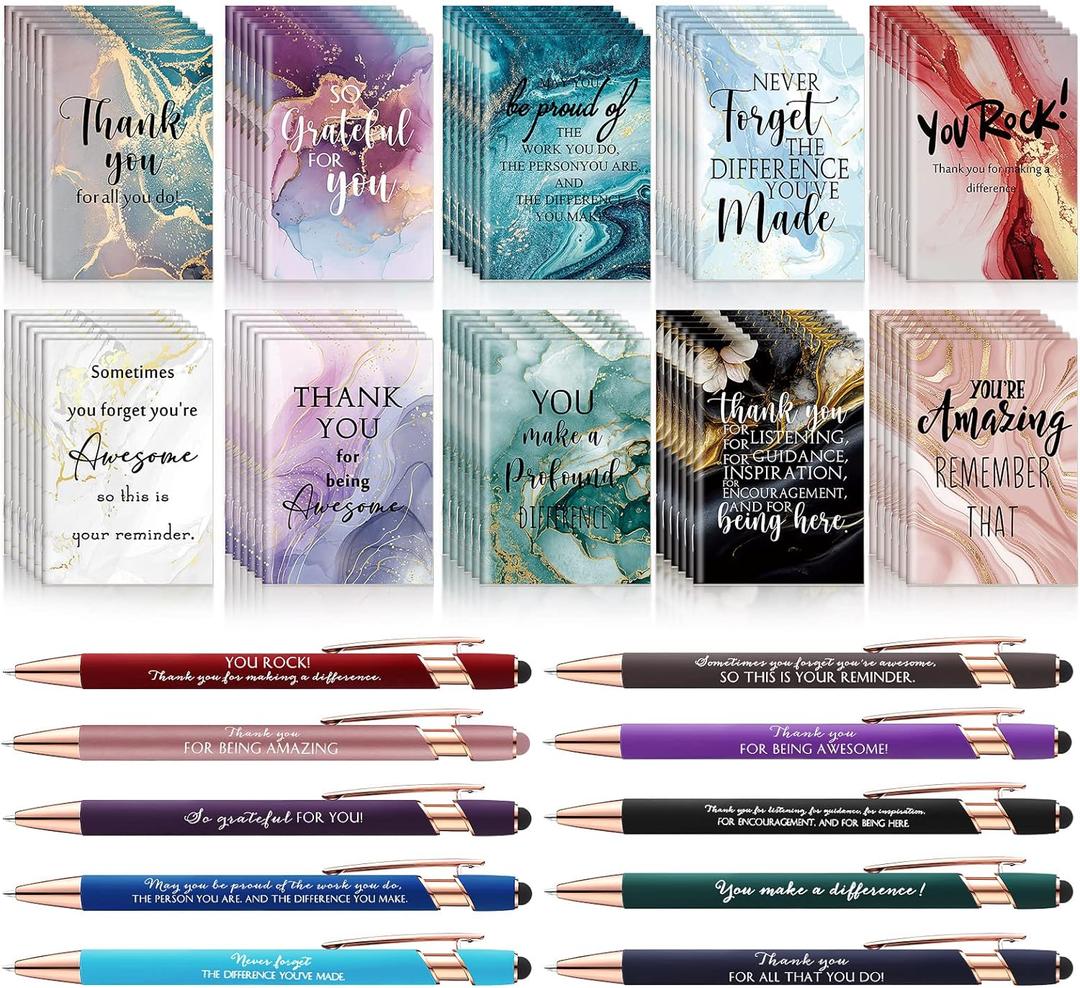 Kosiz 120 Pcs Employee Appreciation Gifts Bulk for Vet Tech Coworkers Bulk Inspirational Small Notebooks with Thank You Pens for Women Boss Medical Assistant Customer Service Staff Office Supplies