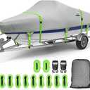UIRWAY Upgraded Boat Covers 22-24 ft, Trailerable Bass Boat Cover with Windproof Strap, 1200D Waterproof Marine Grade Winter Boat Tarp Fit V-Hull/V-Hull, Fishing Boat, Setup & Storage (Black)