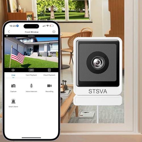STSVA 3MP 2K Window Security Camera,2.4G&5G WiFi Indoor Camera for Home with Color Night Vision,24/7 Recording,Motion Detection,Support SD Card and US Cloud Storage (1PCS)