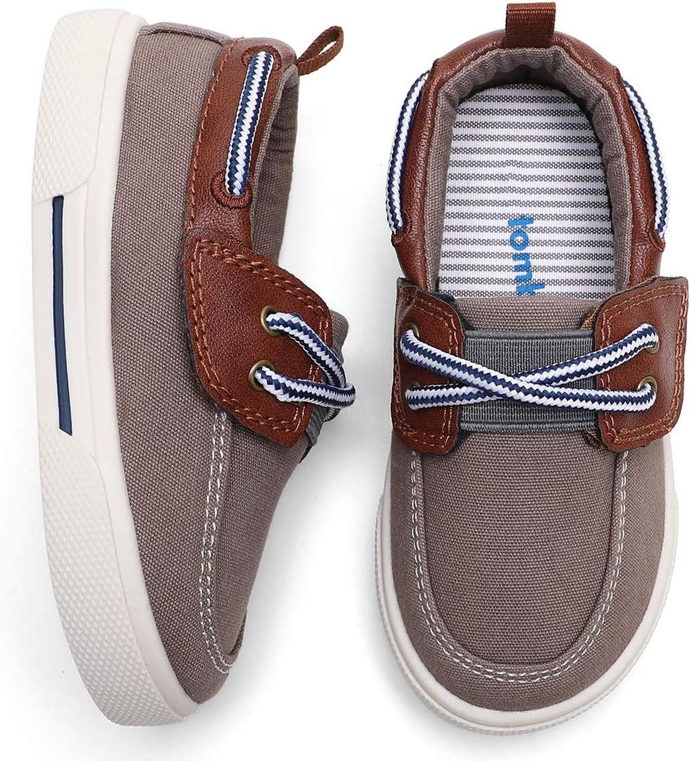 tombik Toddler Boys & Girls Boat Shoes Kids Canvas Sneakers (Toddler/Little Kid) (Brown), 6