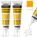 LISRUX Advanced White Silicone Caulk for Kitchen & Bathroom - 2 Pack (3.2 Fl Oz Each) | 100% Waterproof Silicone Sealant | Super Strong Adhesion, Shrink & Crack Proof