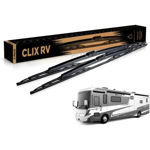 ClixWipers RV 2-Pack 28" + 28" Class-A OEM Heavy Duty Replacement All-Weather Steel Windshield Wipers for Jumbo Hook Arms - w/Saddle Adapter (Set of 2)