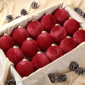 Christmas Tree Ornaments Velvet Balls - 15 Pack 3.15inch with Elegant Color, Velvet Fabric Wrinkle Design for Xmas Tree, Fireplace, Tabletop, Church, Decor (Red)