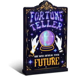 Fortune Teller LED Tabletop Sign Halloween Fortune Teller Tabletop Decoration with Blue Fortune Teller Glow Tarot Readings for Halloween Home Office Decor Spooky Party Supplies No Batteries