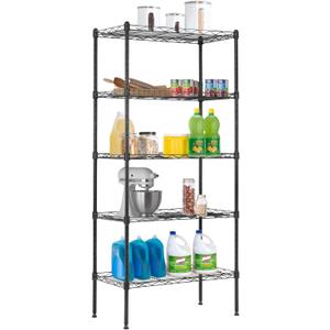 Adjustable NSF-Certified Metal Shelf Wire Shelving Unit Storage for Small Places Restaurant Garage Pantry Kitchen Garage Rack (Black, 21.5L x 11.6W x 47.6H)