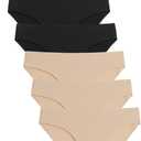 Caterlove Women's Seamless Underwear No Show Stretch Bikini Panties Silky Invisible Hipster 6 Pack (Large)