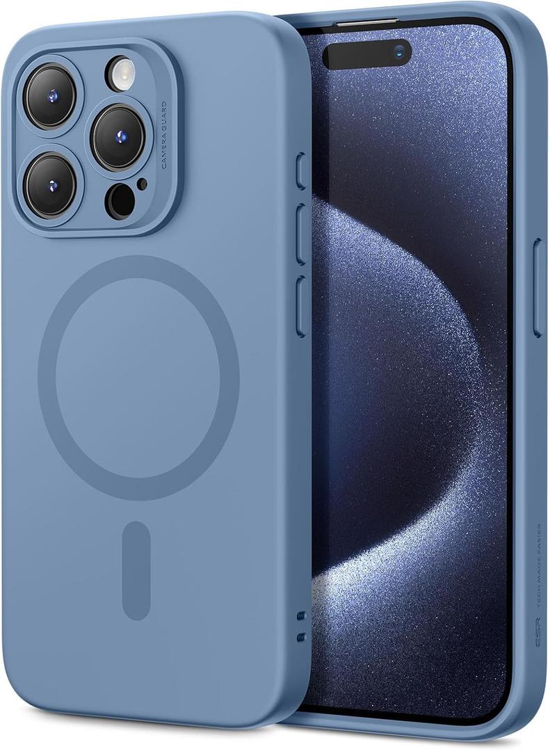 ESR for iPhone 15 Case with MagSafe, Supports Magnetic Charging, Slim Liquid Silicone Case, Shock Absorbing, Screen and Camera Protection, Cloud Series, Light Blue
