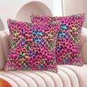 Colorful Leopard Print Faux Fur Pillow Covers 18x18Rainbow Cheetah Pillowcases Room DecorNeon Animal Print Throw Pillows Y2K Decorative for Girly Bedroom Sofa Couch Home