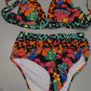 Hilinker Women's Leopard Bikini Swimsuits V Neck High Waisted 2 Piece Bathing Suits (Coral) S