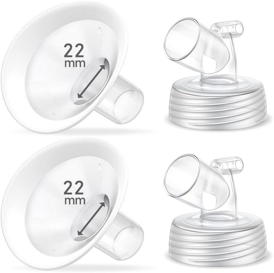 2 Packs 22mm Flange Set, Updated Soft Rim Shield and Wide Mouth Base Connector Pump Parts for Spectra S2 Spectra S1 9 Plus Breastpumps Accessories, 106 Degree Wider Opening Angel