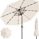 10FT Solar Patio Umbrella with Lights, Outdoor Table Market Umbrella with 32 LED Lights, 8 Sturdy Ribs, Push Button Tilt and Crank for Pool, Deck and Garden, UV-Resistant