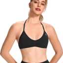 JOYSPELS Halter Sports Bras for Women Open Back Workout Bras Padded Yoga Bra Gym Tops, Medium