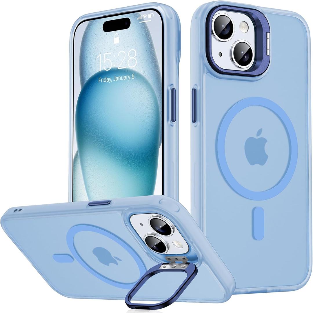 JAME for iPhone 15 Case with Stand, [Compatible with Magsafe] Built-in Camera Kickstand Phone Cover for iPhone 15, Magnetic Case for iPhone 15 6.1, Sierra Blue