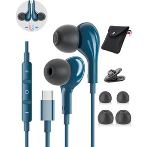 USB C Headphones for iPhone 15 Plus 16 Pro 17 Pro Max Samsung Galaxy Headphones S24 S23 Ultra S25 S22 S21 A56 A55 A54 A16 Pixel Xiaomi Wired Earbuds Magnetic in-Ear Type C Earphones with Microphone (Blue)