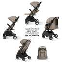 newyoo GlideTow TR18M Travel Stroller, Compact Foldable Baby Stroller with Retractable Handle, Cup Holder, One-Hand Fold, Near Flat Recline Seat, Brown