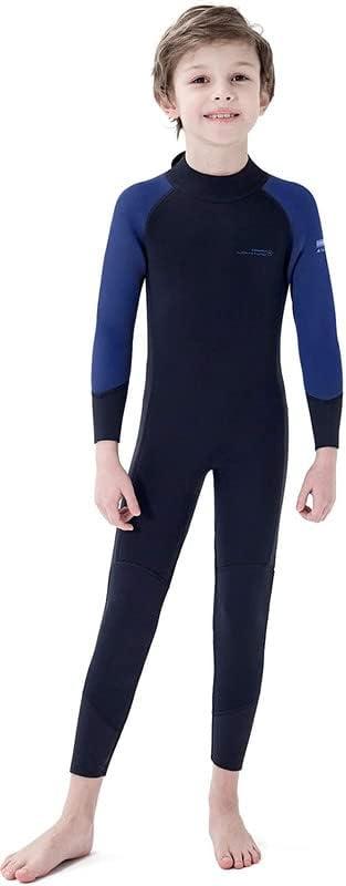 Dark Lightning 3/2mm Kids Wetsuit for Boys and Girls, Neoprene Thermal Swimsuit, Toddler/Junior/Youth One Piece Wet Suits for Scuba Diving (Small, Full-Blue)