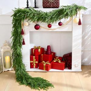 9Ft Artificial Norfolk Pine Garlands, Christma Real Touch Winter Pine Garland, Green Faux Greenery Garland for Table, Mantle, Wall, Indoor, Outdoor Winter Christmas Decorations