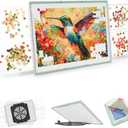 1000 Pieces Puzzle Board 3-in-1 Double-Sided & Rotating & Tilting, Plastic Puzzle Table with Sorting Boxes and PVC Cover, Portable Lazy Susan Jigsaw Puzzle Board for Adults, Gray Green