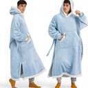 Bedsure Wearable Blanket Hoodie, Long Hooded Blanket Sweatshirt as Christmas Birthday Gifts for Men, Cozy Sherpa Hoodie for Adult, Oversize, Sky Blue