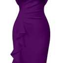 Memoriesea Women's Vintage Church Ruffle Sleeve Ruched Bodycon Work Midi Pencil Dress, S