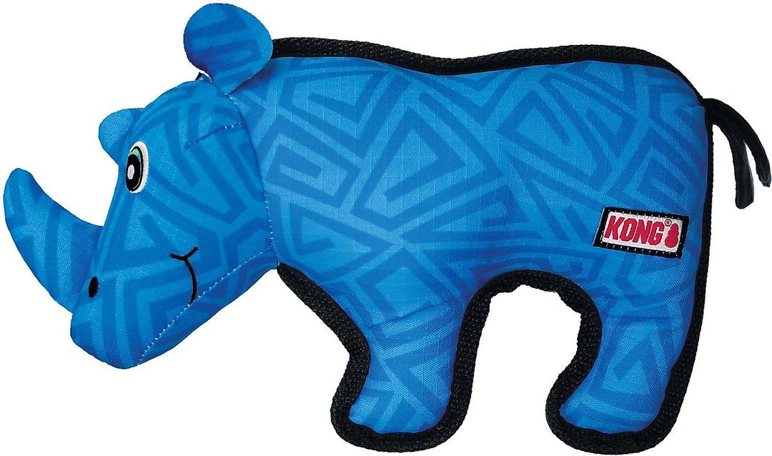 KONG Ballistic Rhino Squeaky Dog Plush Toy, Blue, Medium/Large