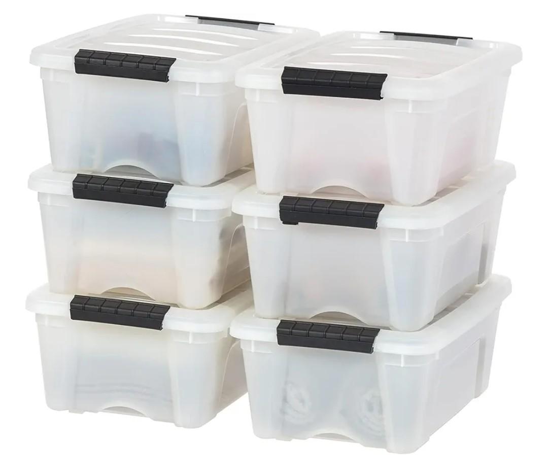 IRIS USA 6-Pack 13 Quart Storage Bins with Lids, PearlConceals contents for a clean look. Ideal for shoes, photos, documents, and small essentials. Nestable design saves space