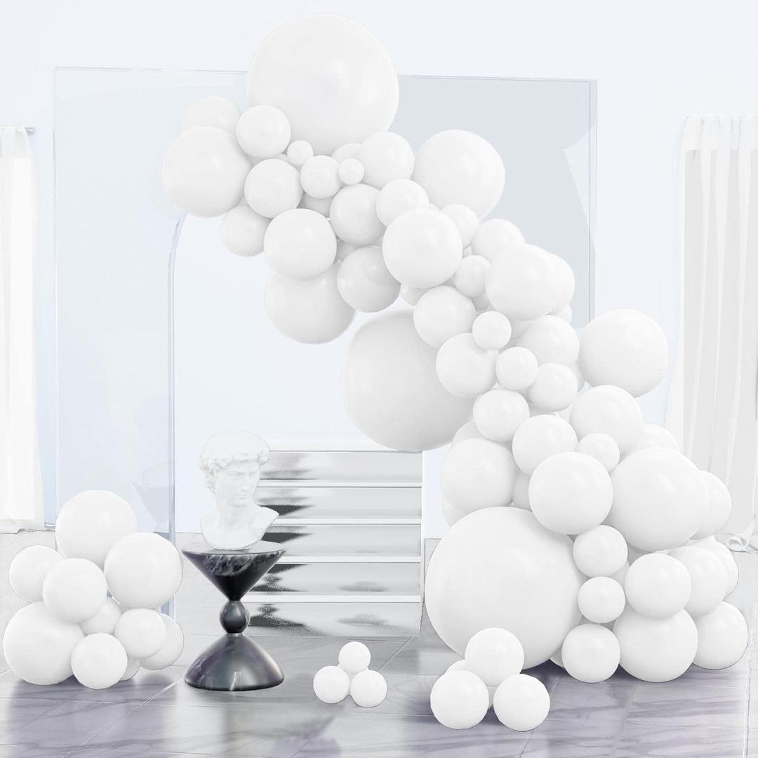 PartyWoo White Balloons, 85 pcs White Balloons Different Sizes Pack of 18 Inch 12 Inch 10 Inch 5 Inch for Balloon Garland Arch as Birthday Decorations, Wedding Decorations, Baby Shower Decorations