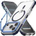 Nvollnoe for iPhone 17 Pro Case Compatible with MagSafe Military Grade Shockproof Heavy Duty Protective Adjustable Kickstand Ultra Clear Magnetic Phone Case for iPhone 17 Pro, Pack of 2, Clear Blue, Clear Orange