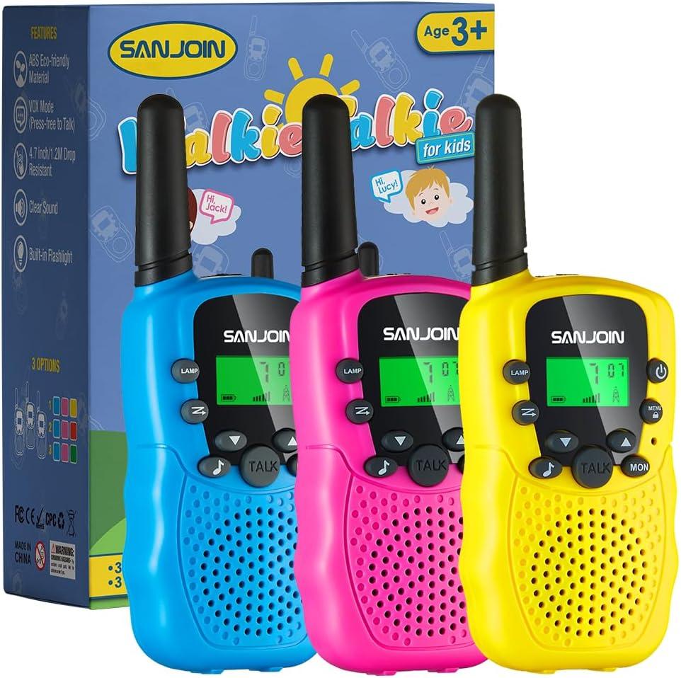 Walkie Talkies for Kids Toys for Boys Girls 4-6, 3 Miles Range Walkie Talkie to Camping, Outdoor 4 Year Old Girl Birthday Gifts for 3 4 5 6 7 Year Old Boy Girl Gifts Age 6-8 (3 Pack) (Blue&Pink&Yellow)