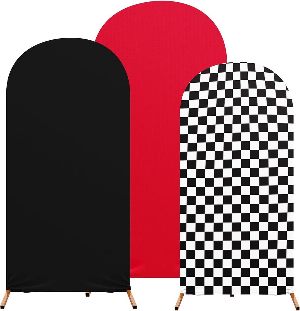 Arch Backdrop Cover Set of 3 Wedding Arch Covers Spandex Backdrop Stand 4ft, 5ft, 6ft for Wedding Birthday Banquet Boy Girl Ceremony Decoration (Black, White, Red)