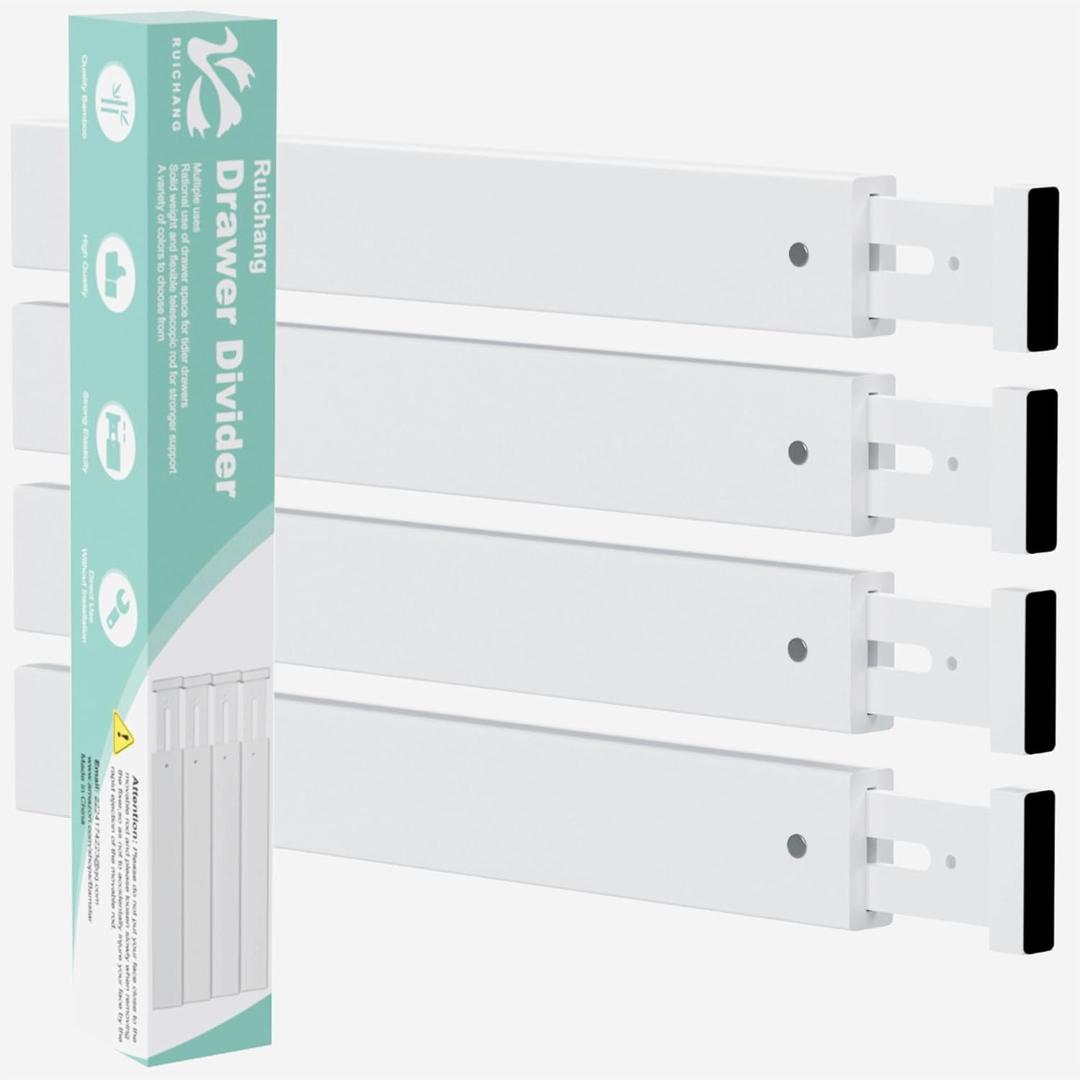 Ruichang Bamboo Kitchen Drawer Divider 4 Pack,17-22" Adjustable Utensil Drawer Organizer for Dresser Bathroom Bedroom,White